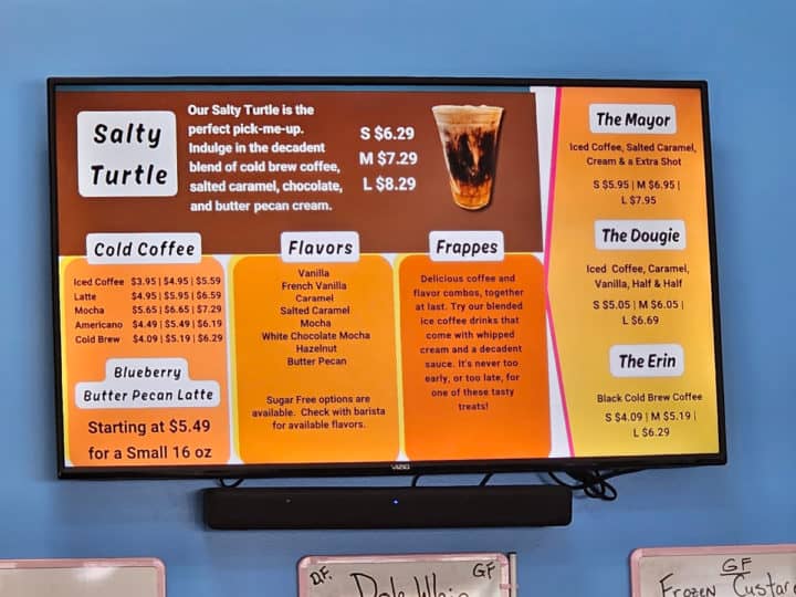 coffee menu with salty turtle 