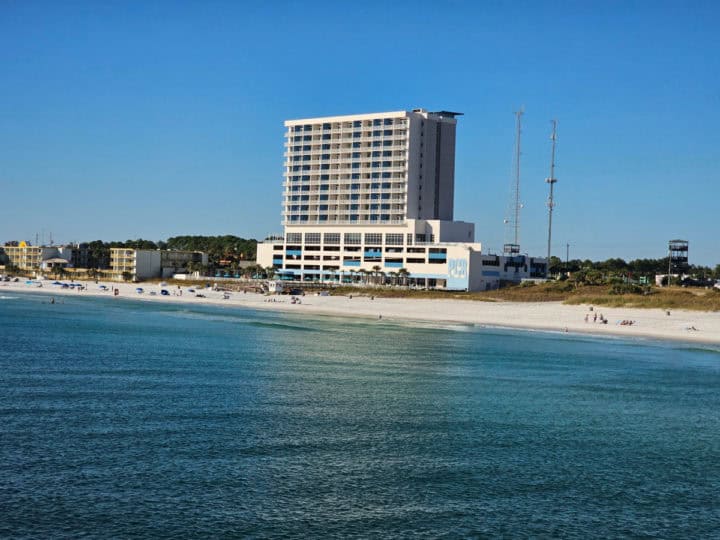 Looking over the water to to the Springhill Suite hotel in Panama City Beach