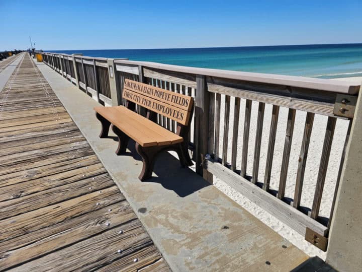 Bench on the side of the pier