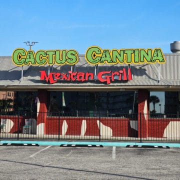 Cactus Cantina Mexican Grill sign above a restaurant
