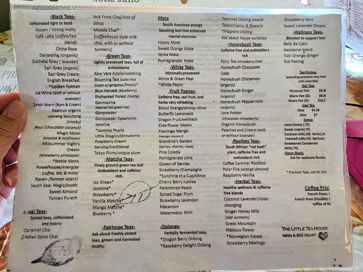 Copper Kettle Tea Bar Menu
