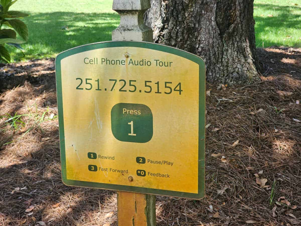 Bellingrath Gardens cell phone audio tour sign
