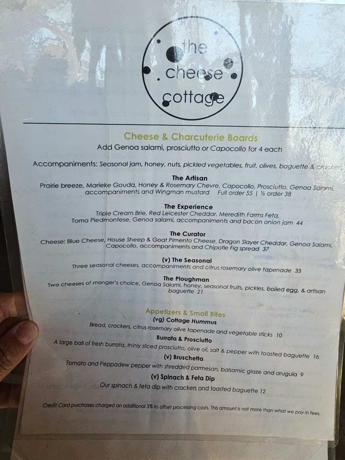 The Cheese Cottage cheese and charcuterie board menu