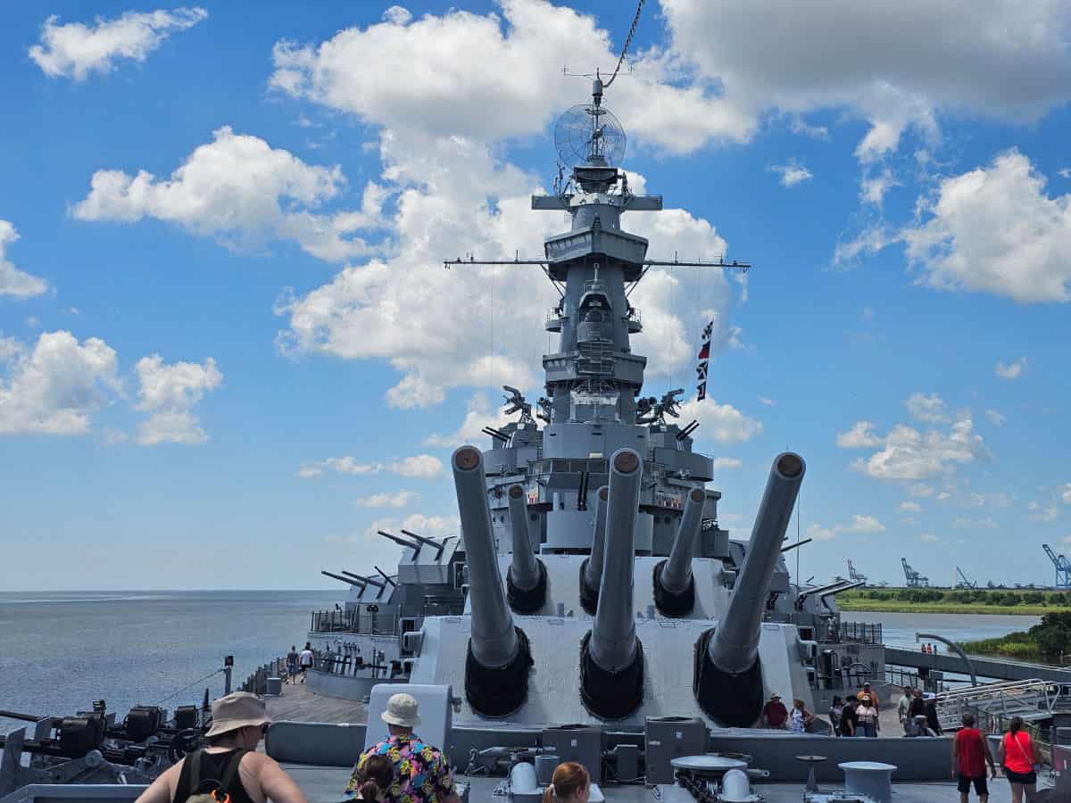 Looking over the guns on the top deck of the uss alabama