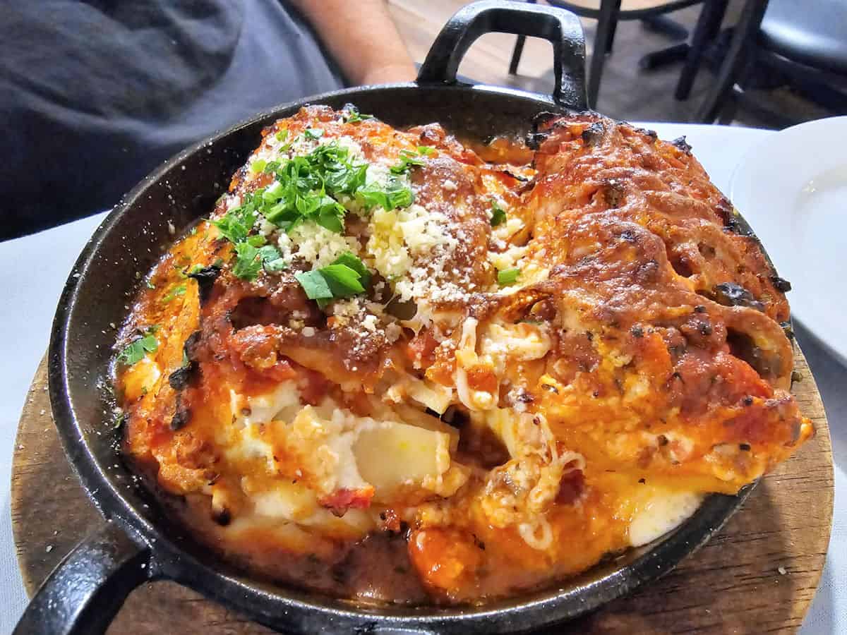 lasagna in a cast iron skillet