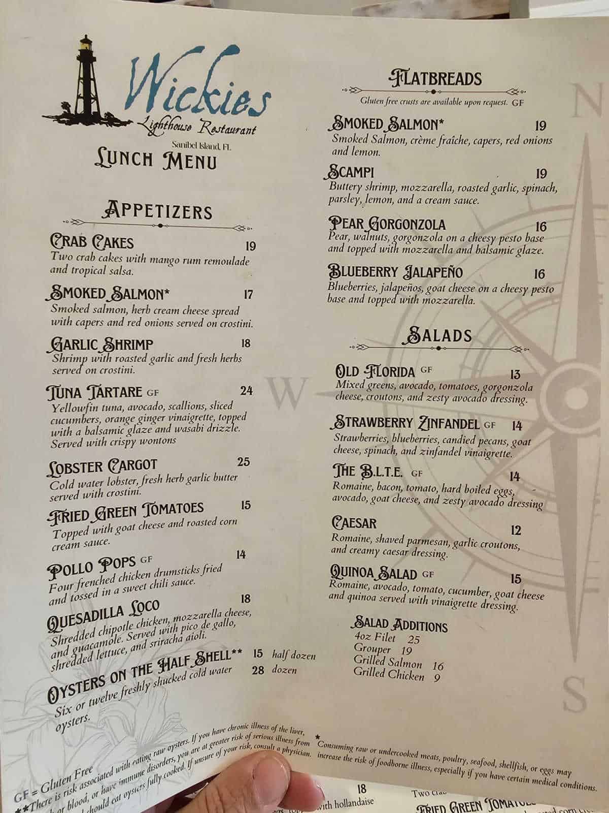 Wickies Lighthouse Restaurant Lunch menu