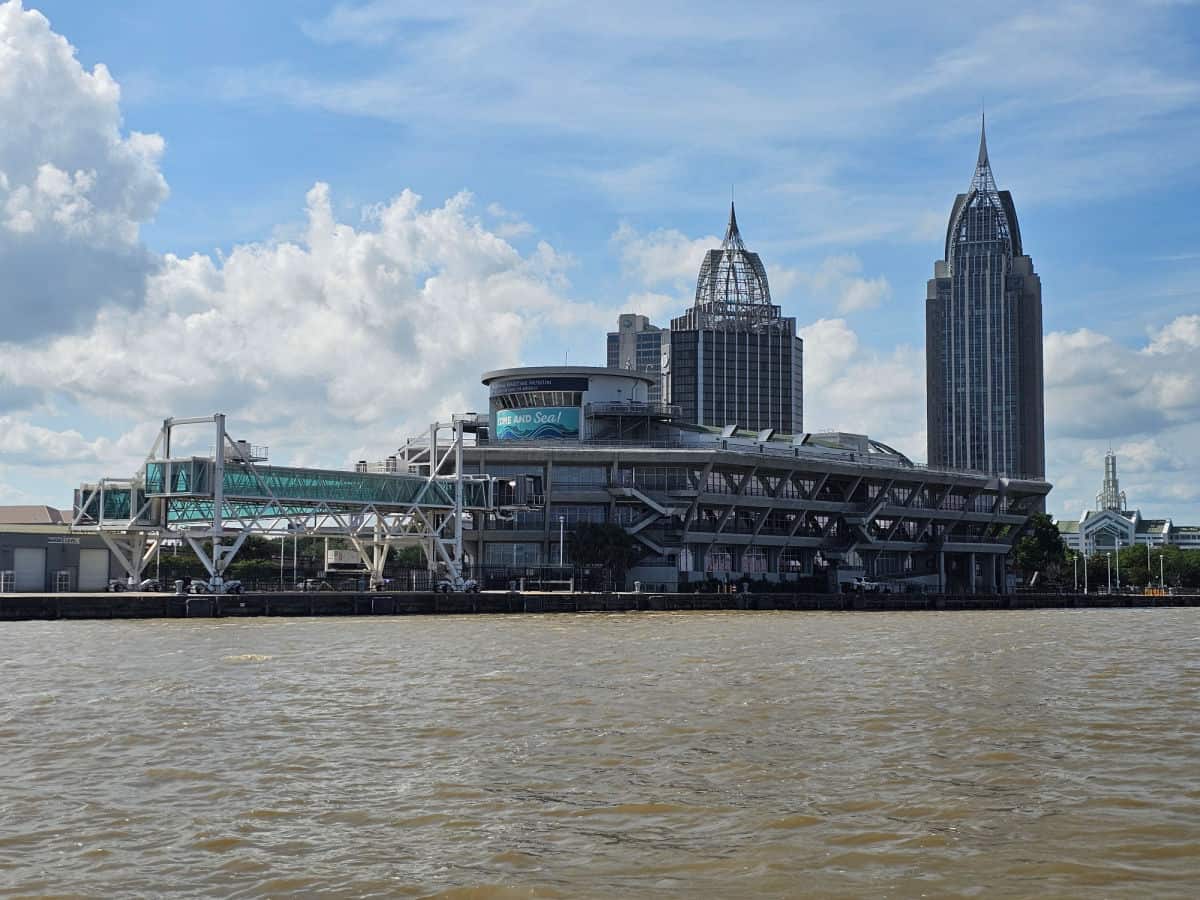 Maritime museum of the Gulf and mobile skyline from the water