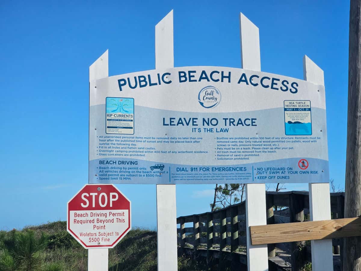 Public Beach Access leave no trace sign Gulf County