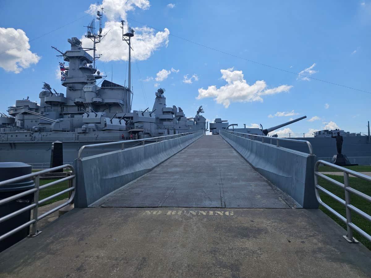 concrete ramp up to the top deck of the uss alabama