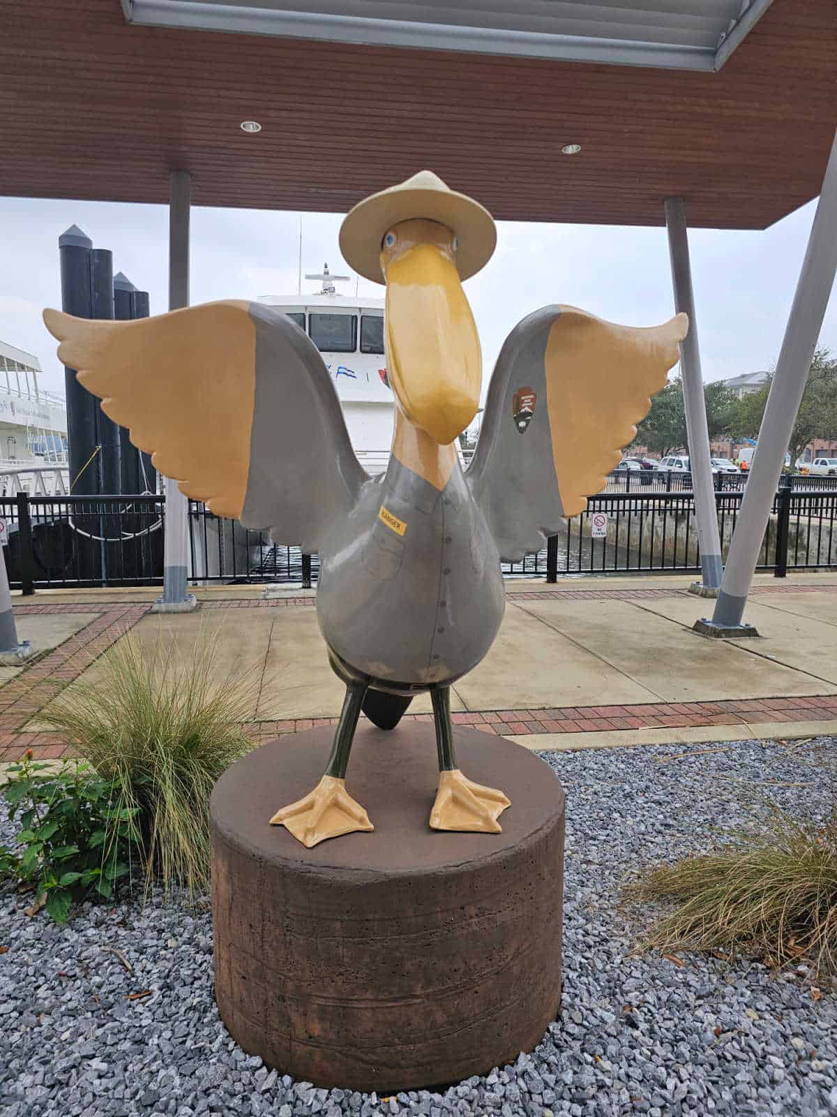 Park ranger pelican statue