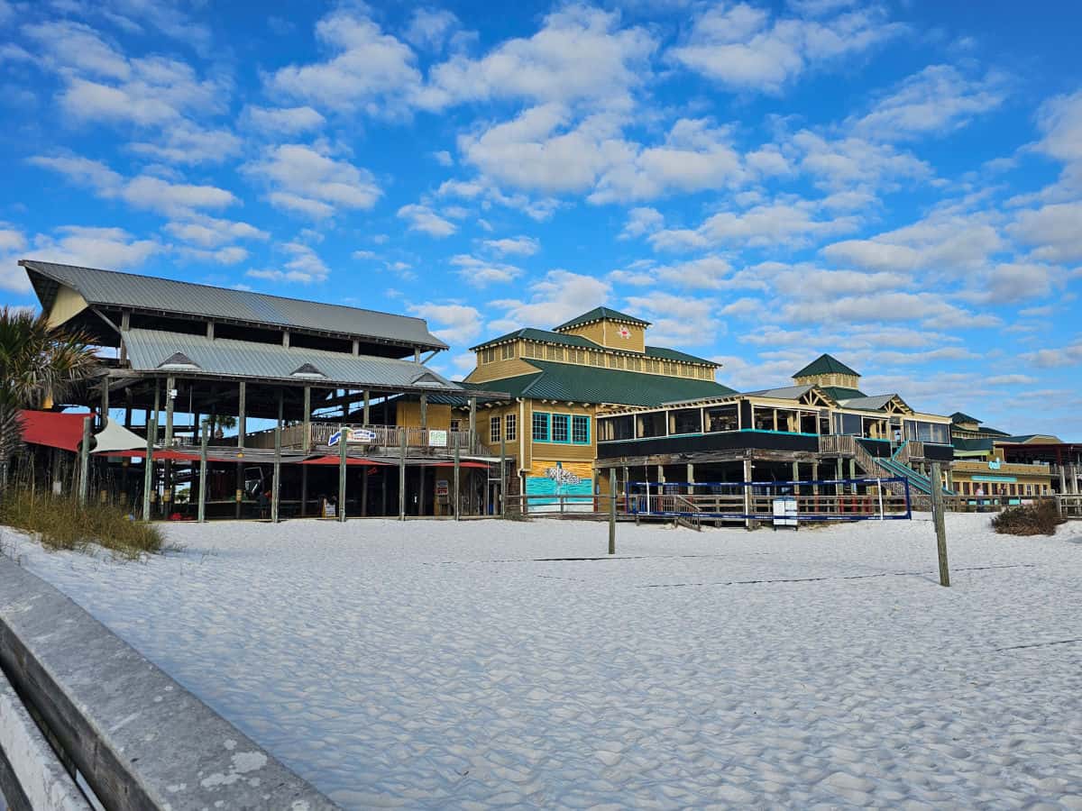 Looking over the sand to the Okaloosa Boardwalk building