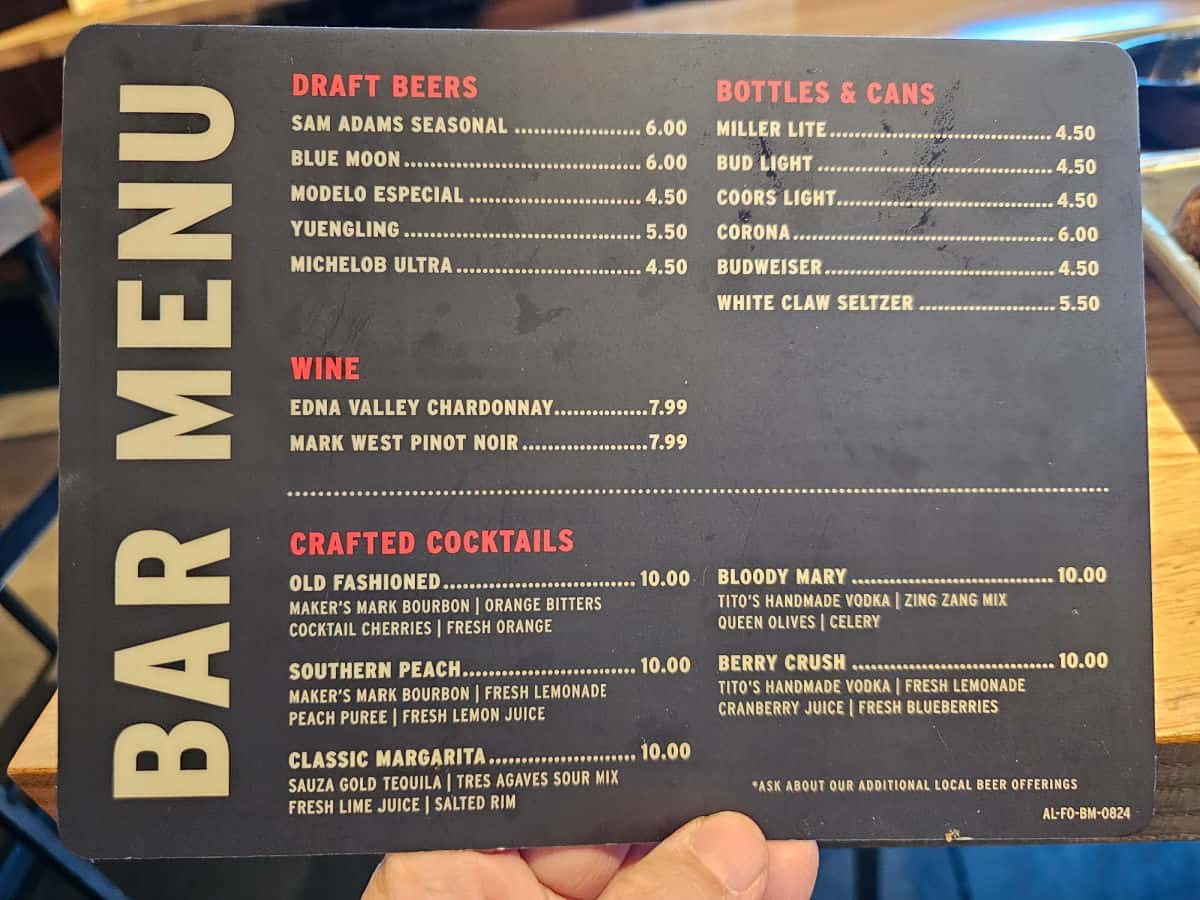 Jim n Nicks bar Menu