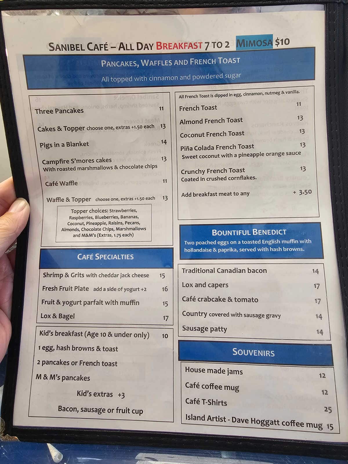 sanibel cafe all day breakfast menu