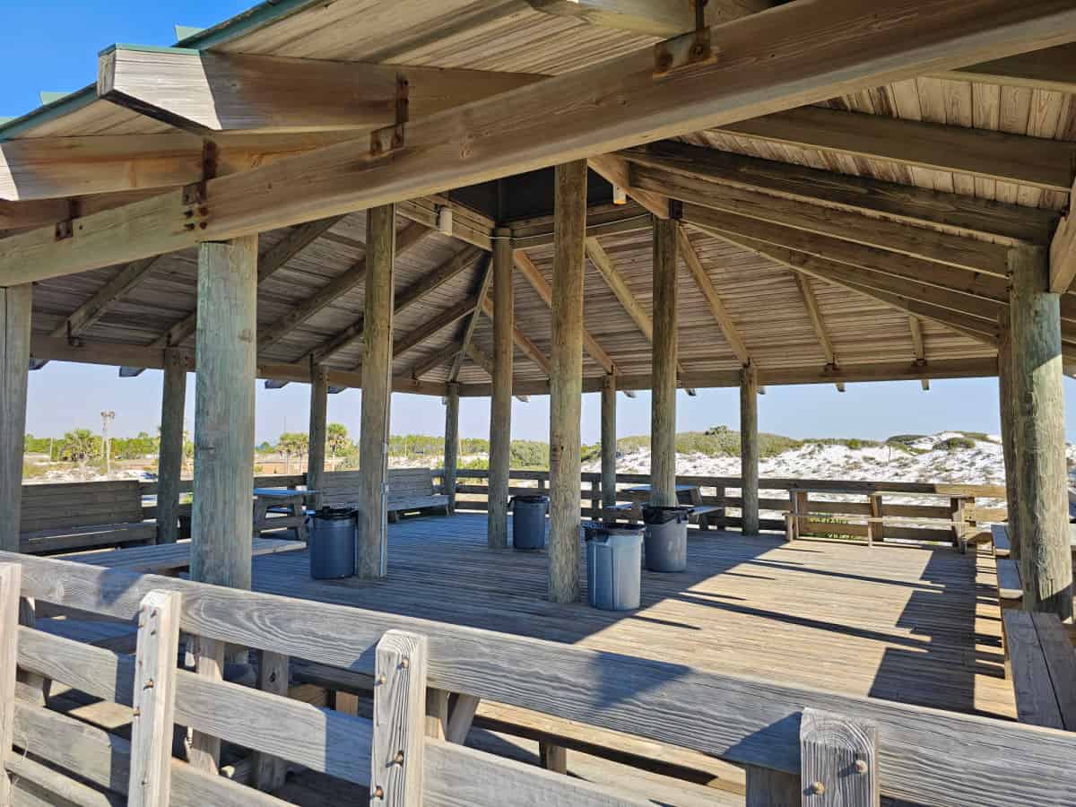 Covered picnic area with benches