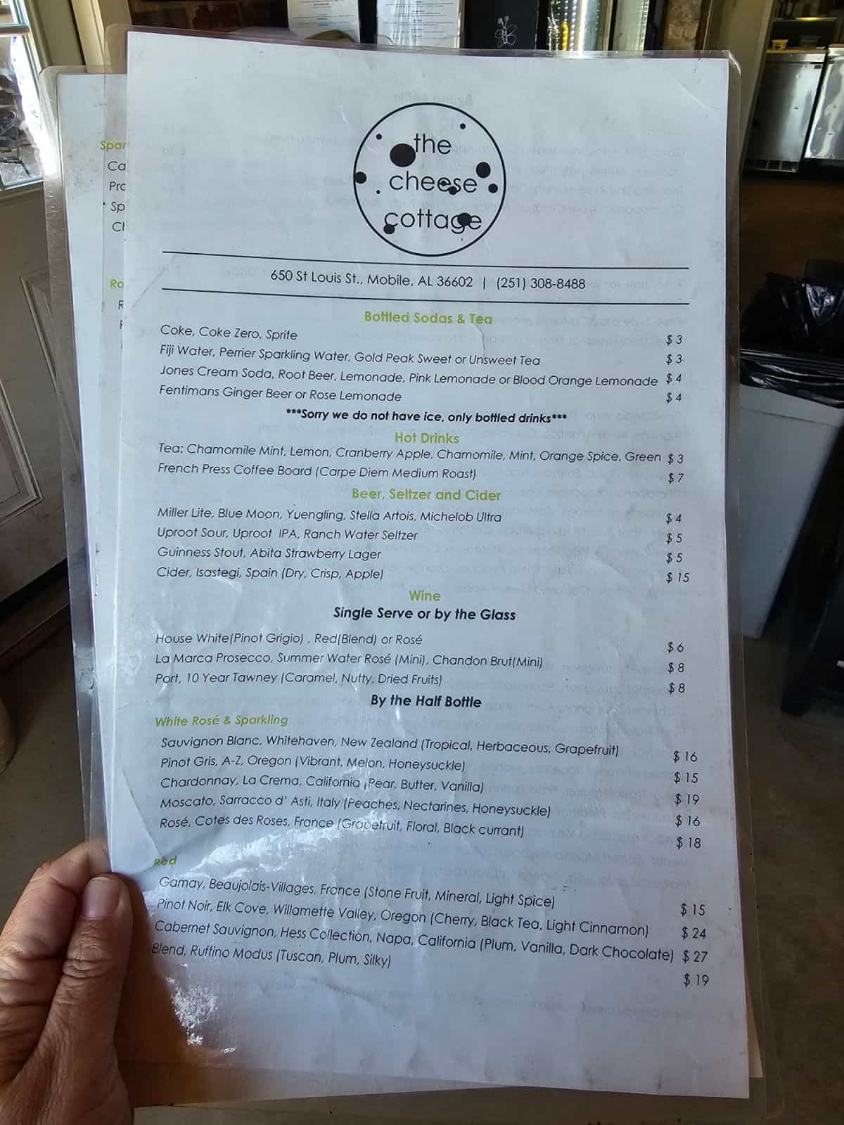 The cheese cottage menu