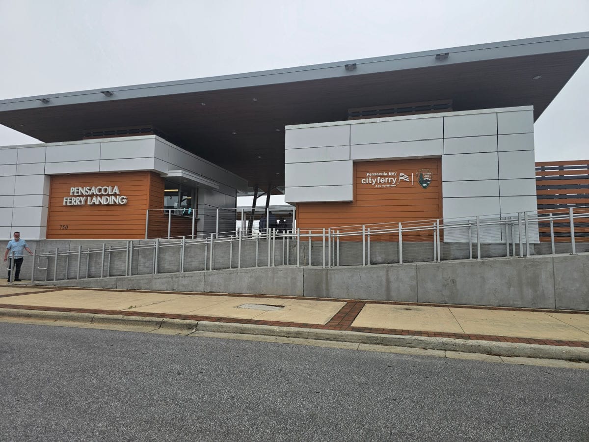 Pensacola Bary Ferry landing entrance with ramp leading up to box office area