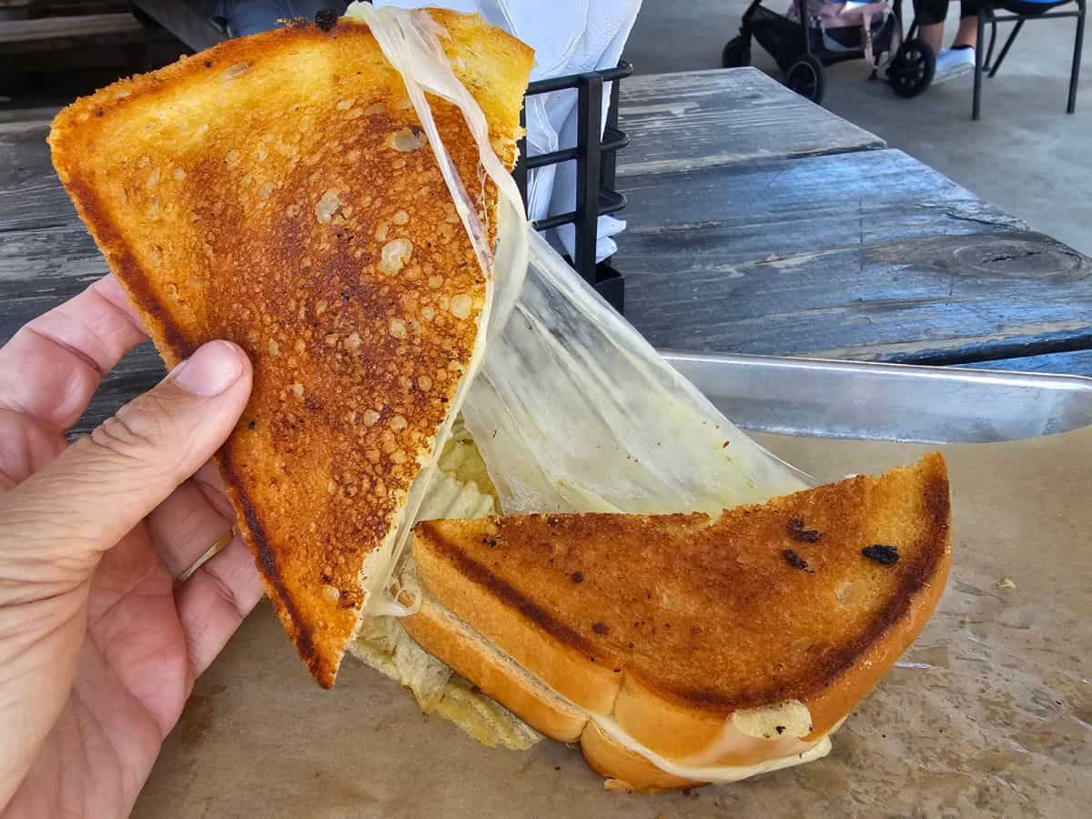 grilled cheese with cheese pull