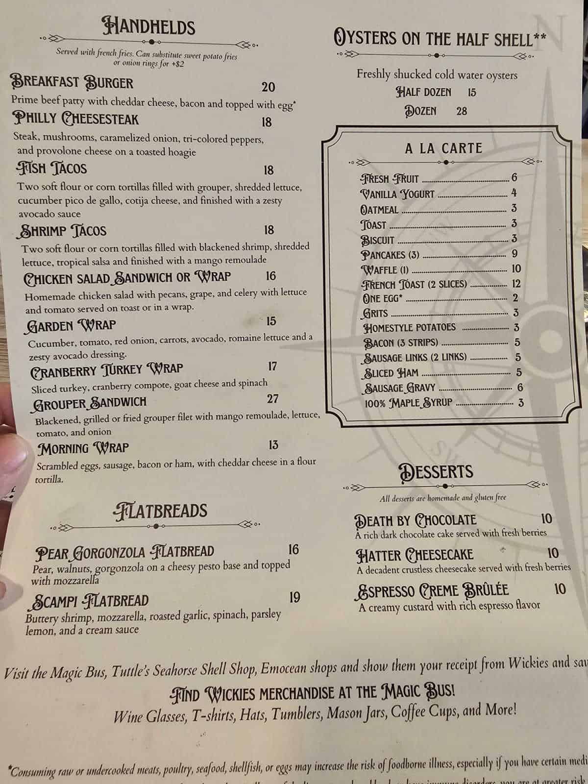 handhelds flatbreads and oyster menu for Wickies