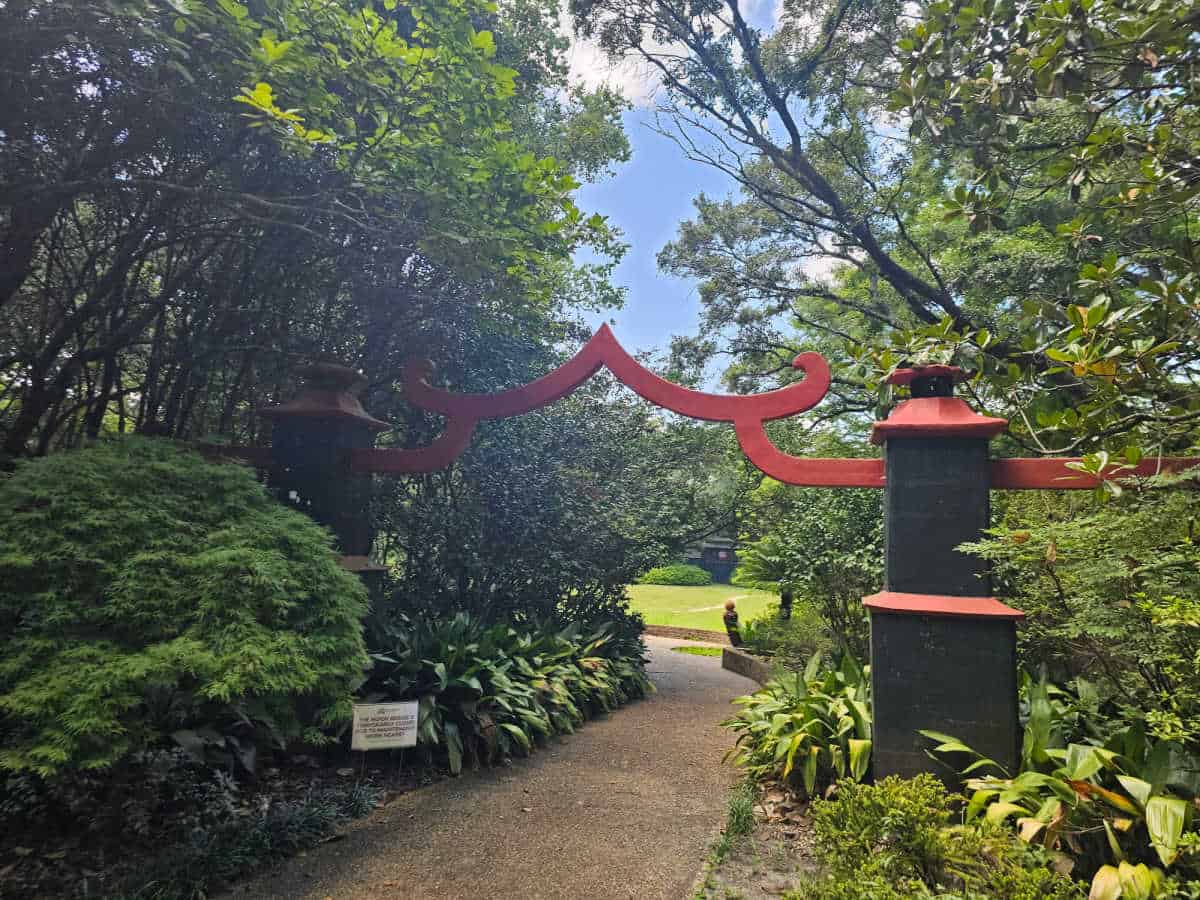 Entrance to the Japanese Gardens with red gate