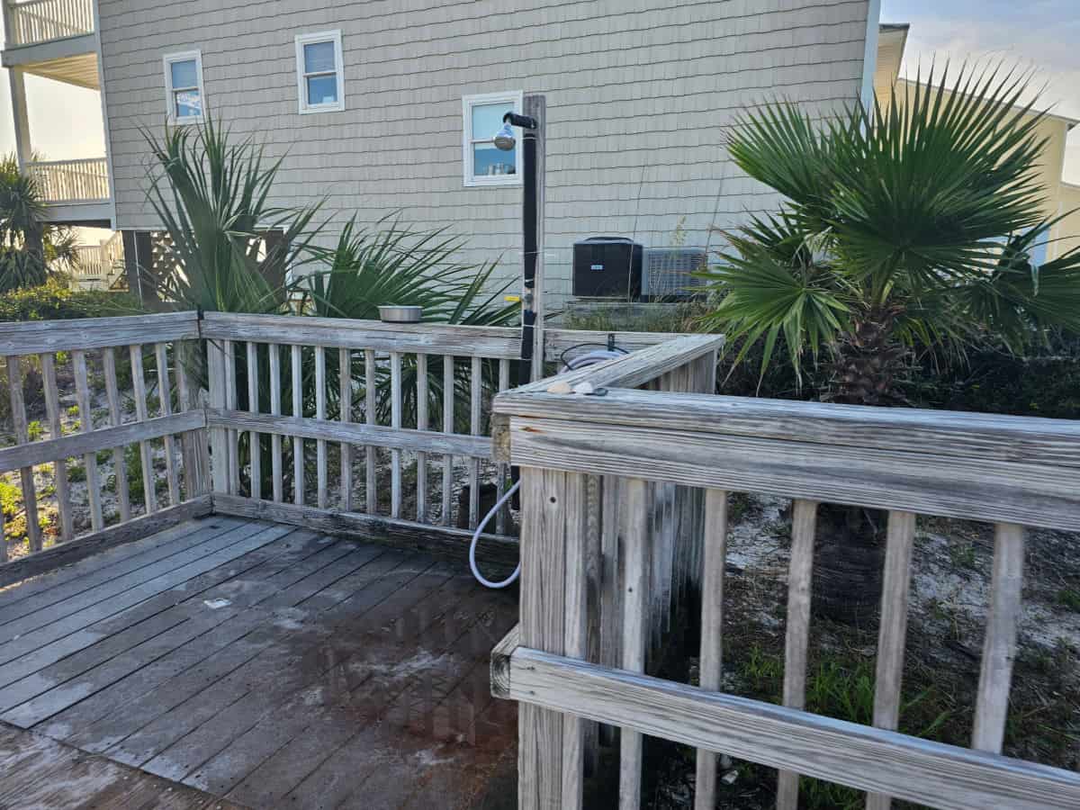 Outdoor shower on a boardwalk