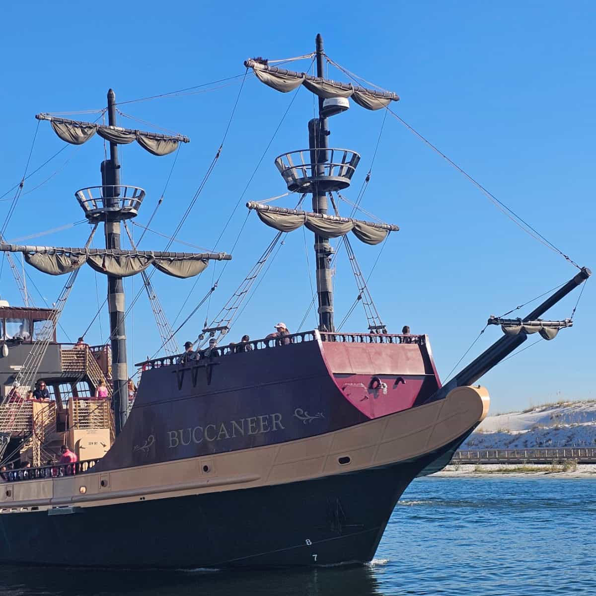 Front of the Buccaneer Pirate Ship sailing by