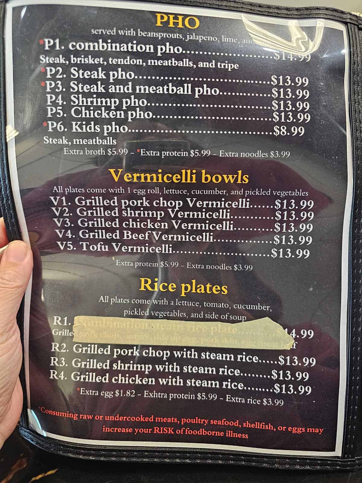 Pho, Vermicelli bowls, and rice plates menu at Pho Mo