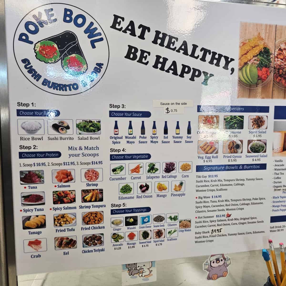 Poke Bowl Sushi Burrito & Boba eat healthy be happy menu