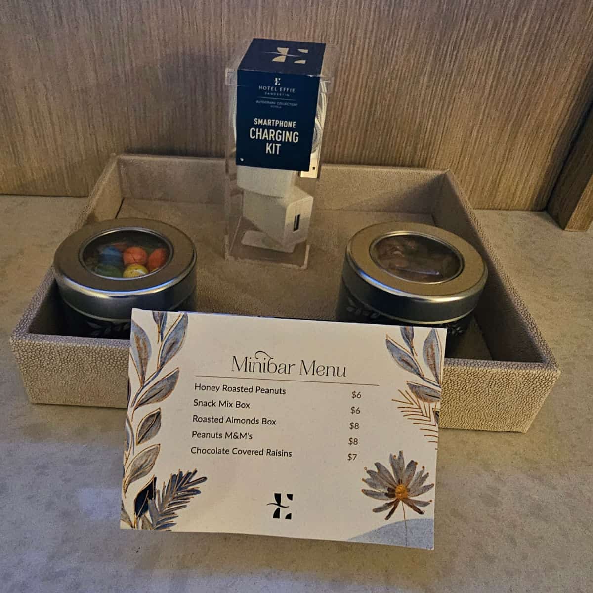 minibar menu at the hotel effie