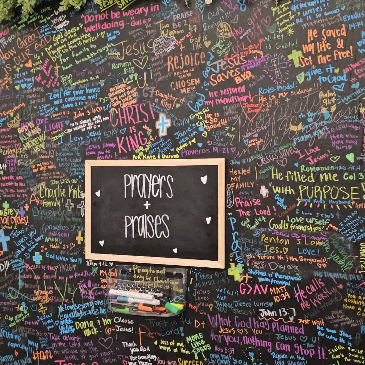 prayers and praises wall at fruitful