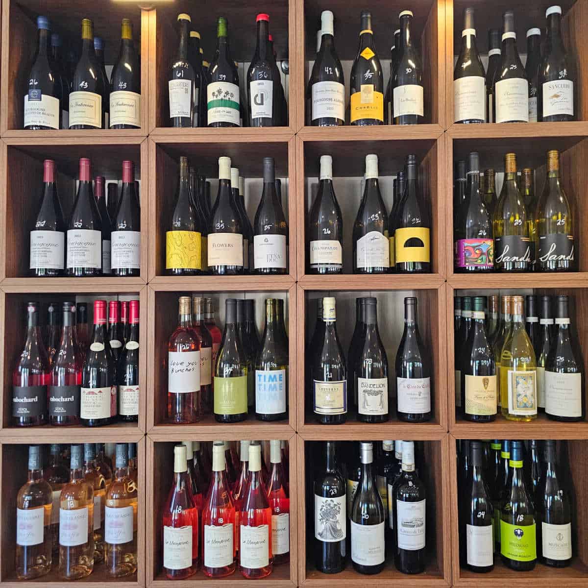 Wine on a bookshelf at Isla Wine