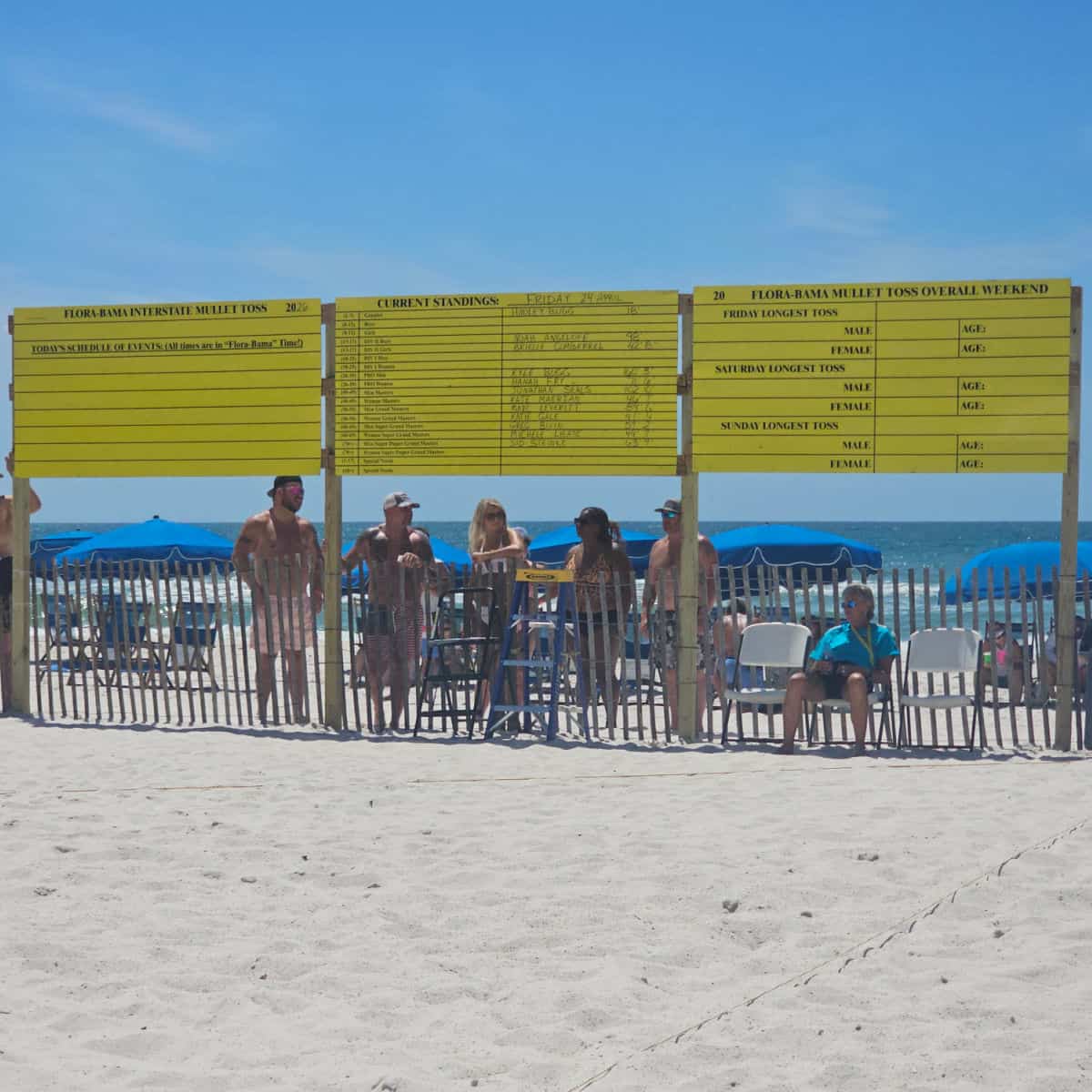 Flora Bama Interstate Mullet Toss leaderboards and standings on the sand