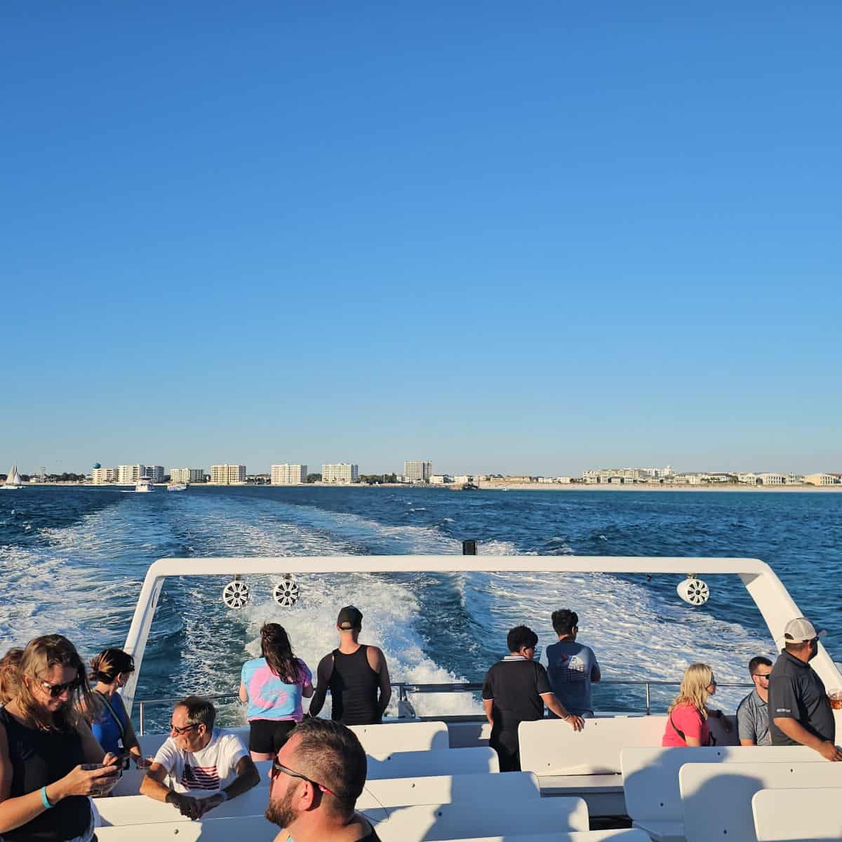 looking over the Sea Blaster to the water behind it and Destin