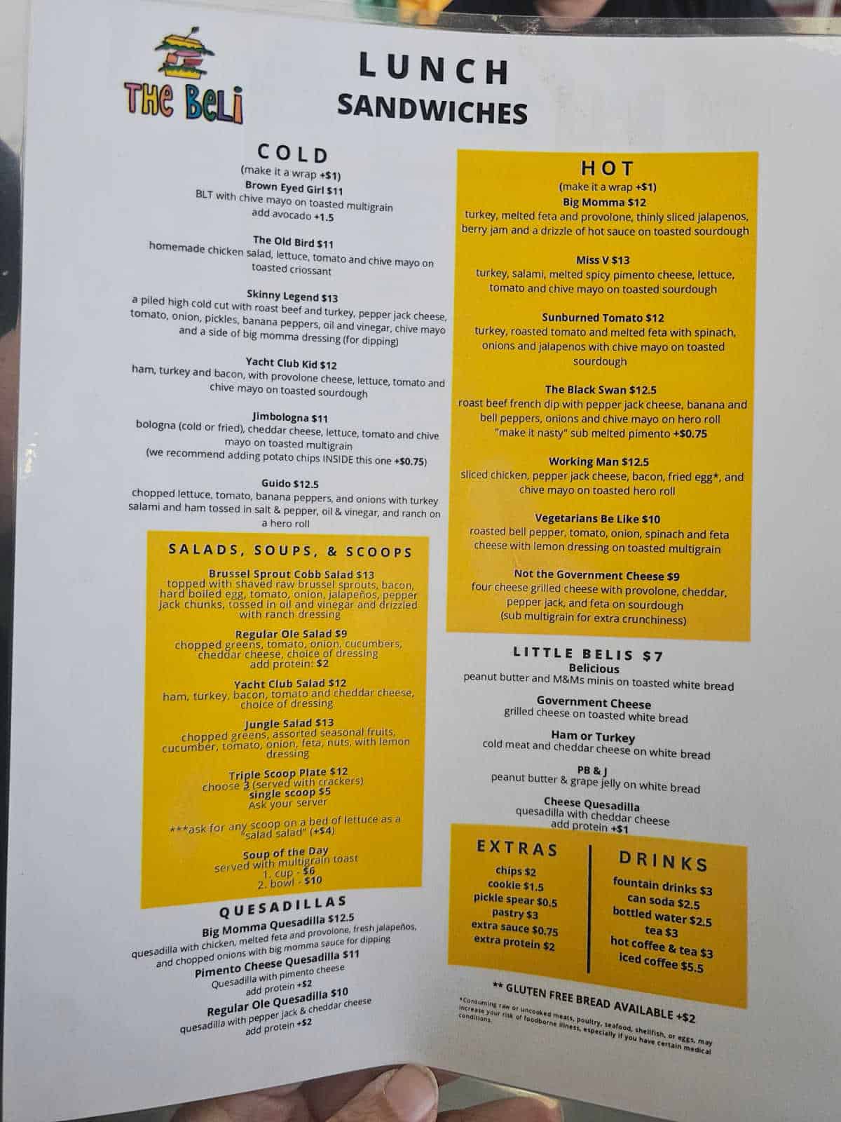 Beli deli lunch menu