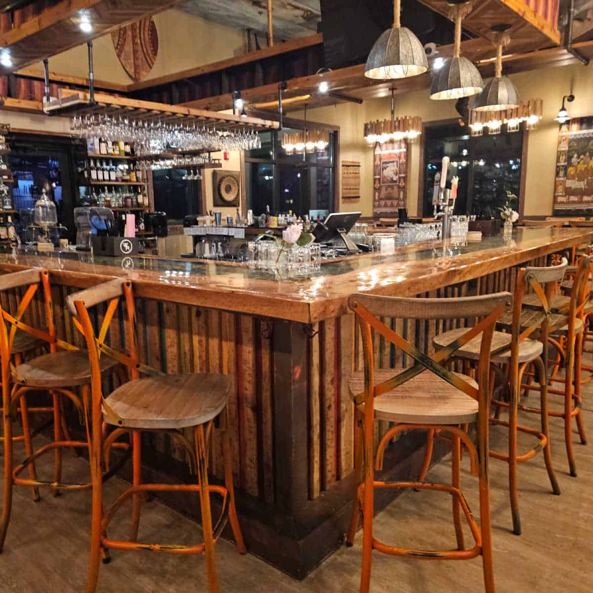 bar area with tall stools