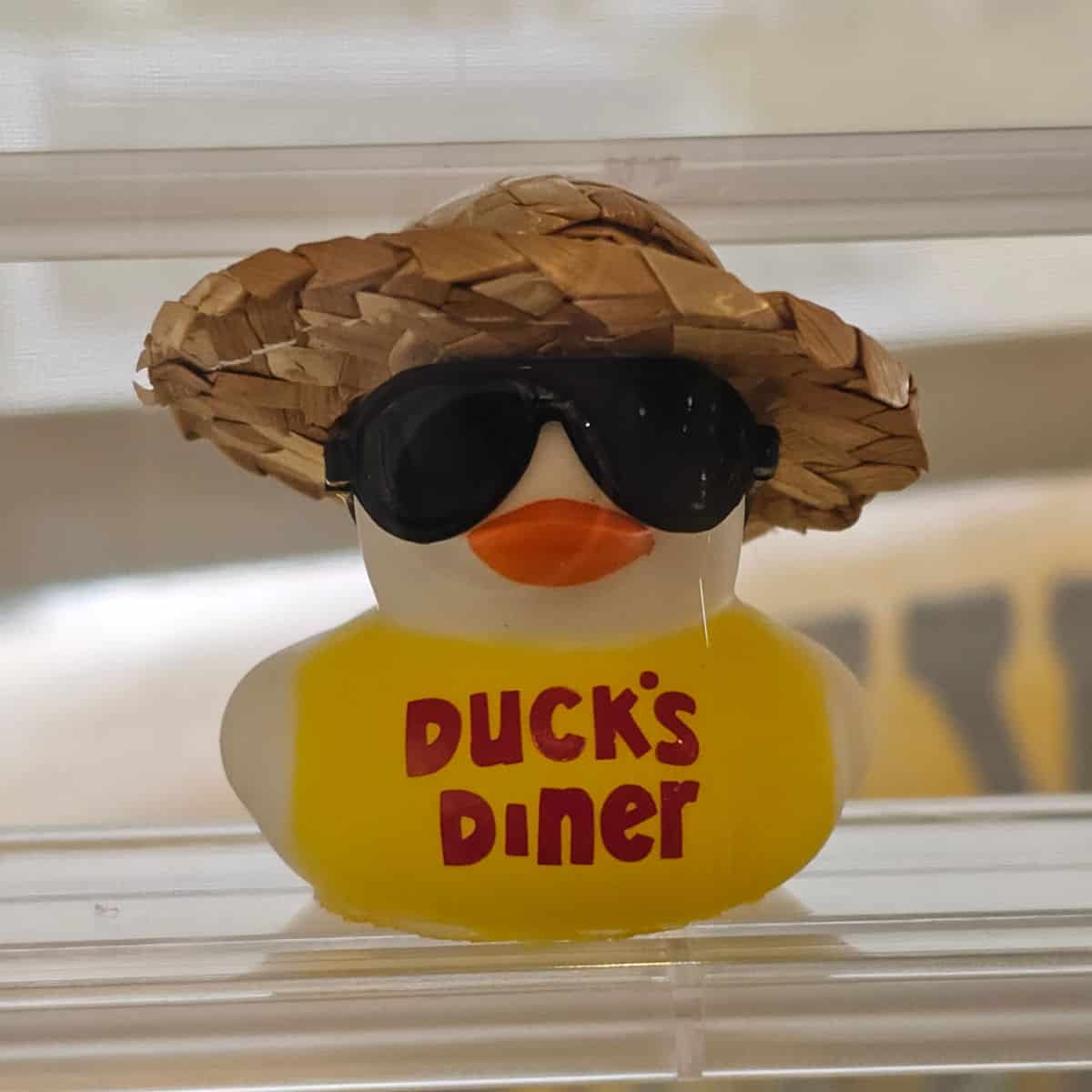 Duck's Diner rubber ducky with a hat and sunglasses