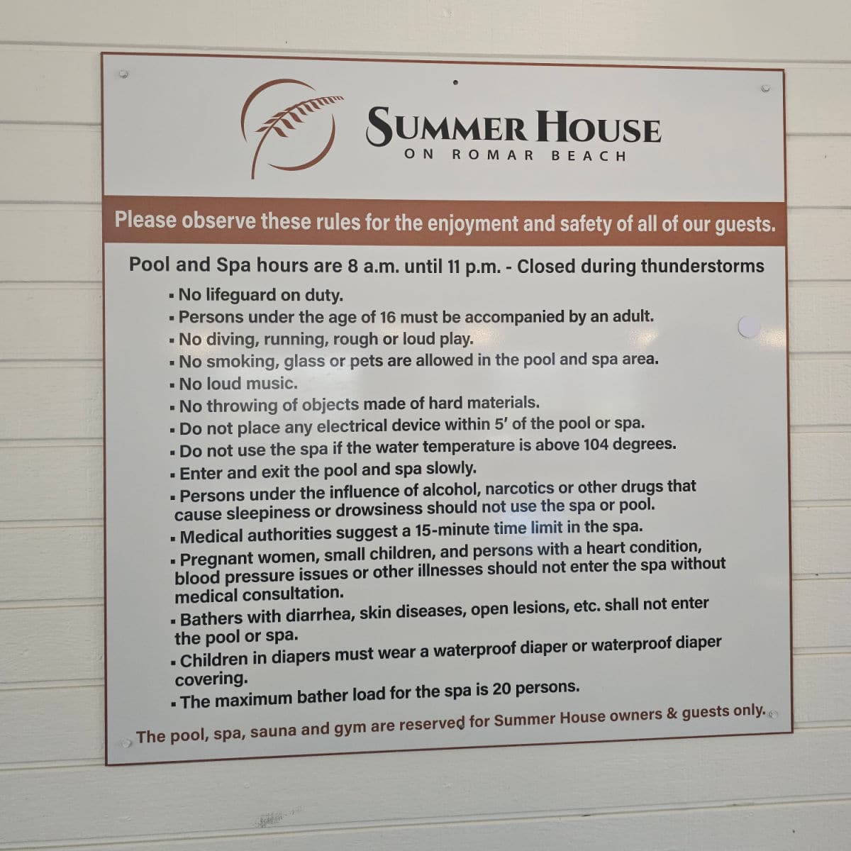 Summer house of romar beach rules sign