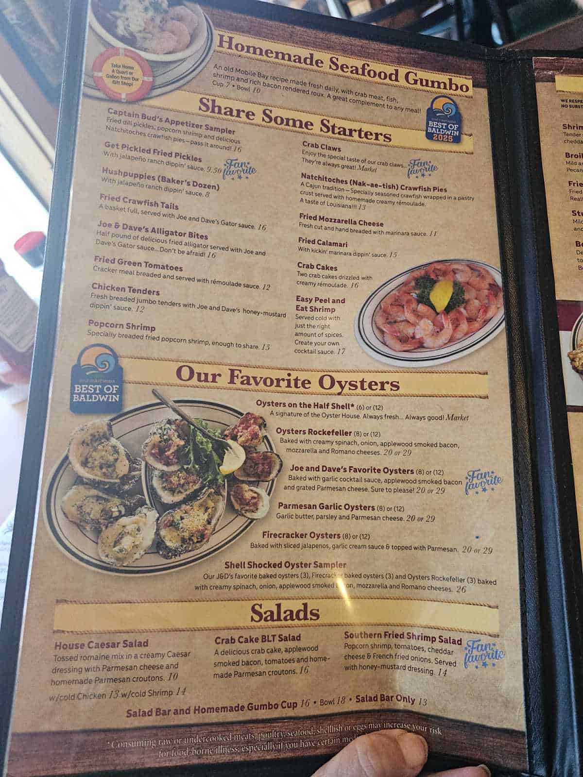 Homemade seafood gumbo, share some starters, and our favorite oysters, and salads menu at Original Oyster House
