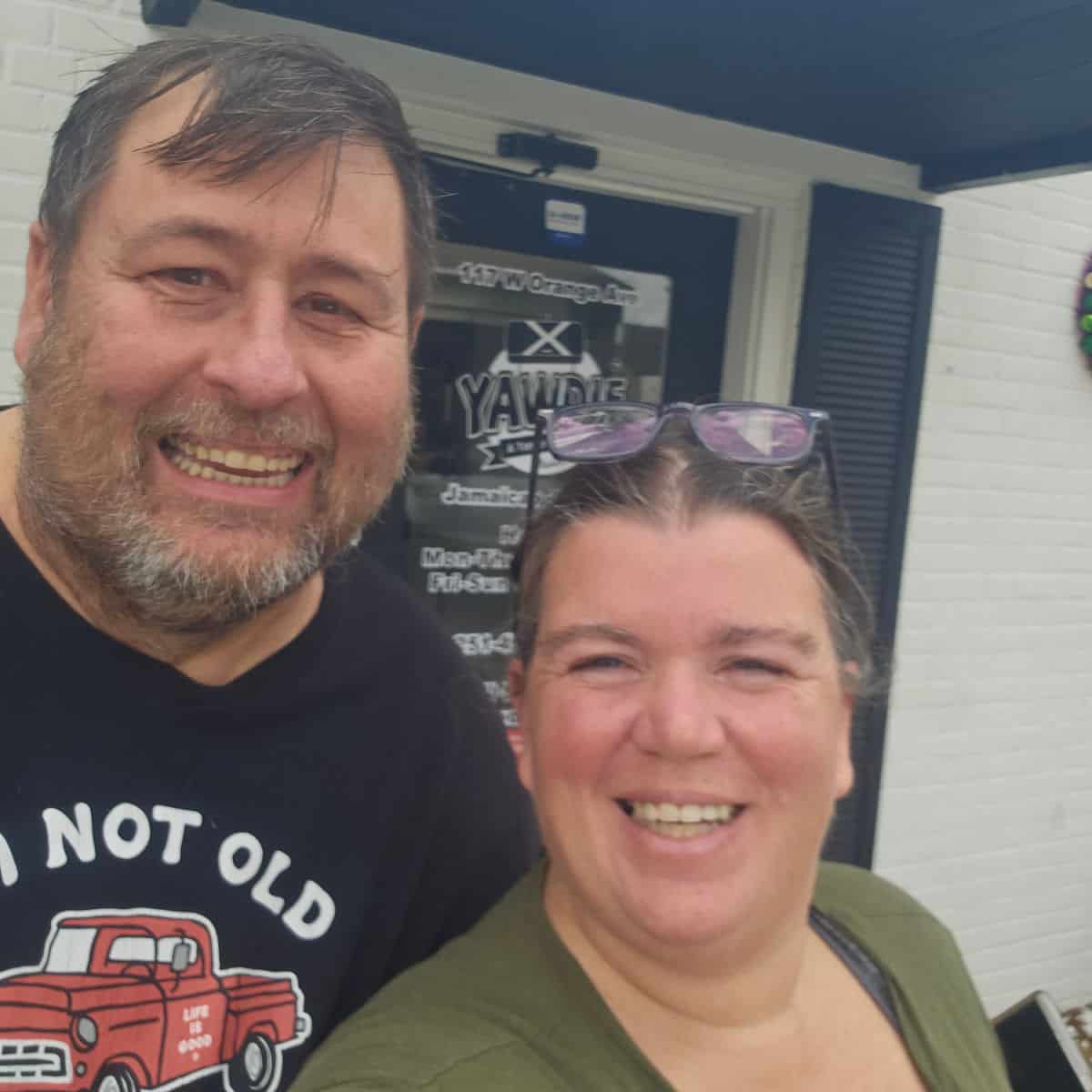 John and Tammilee next to the door to Yawdie