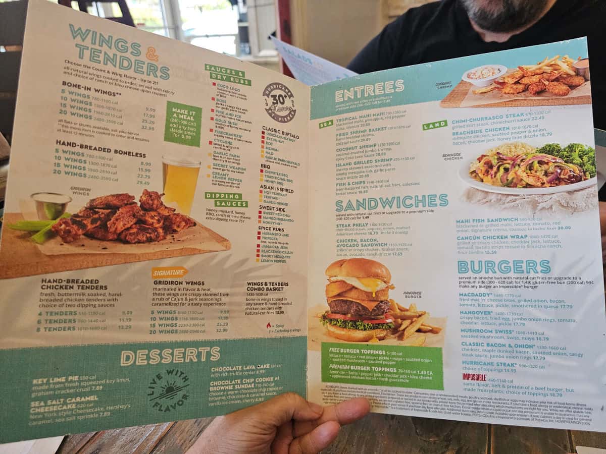 wings tenders entree and burgers menu at hurricane wings & grill