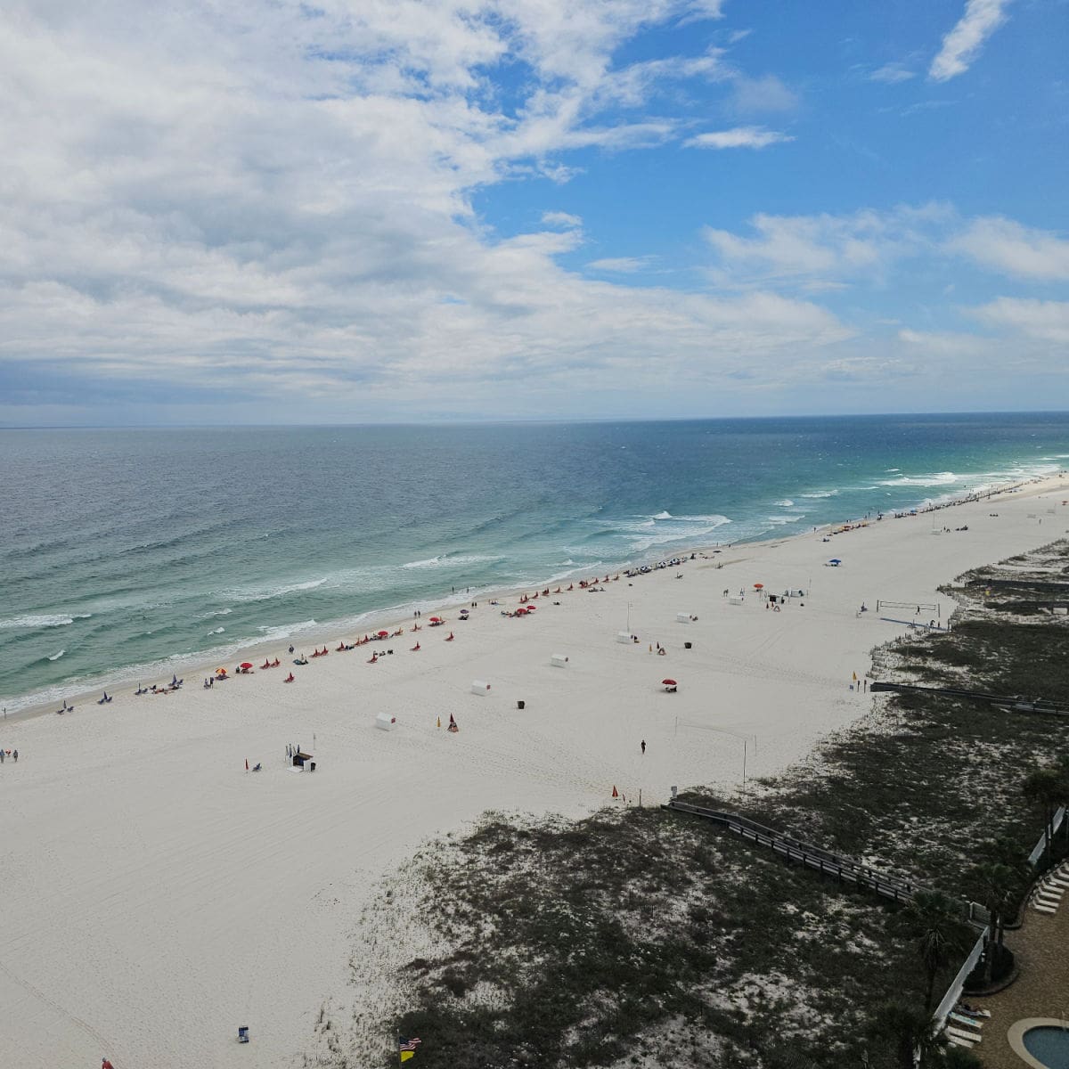 looking down the beach from an elevated space