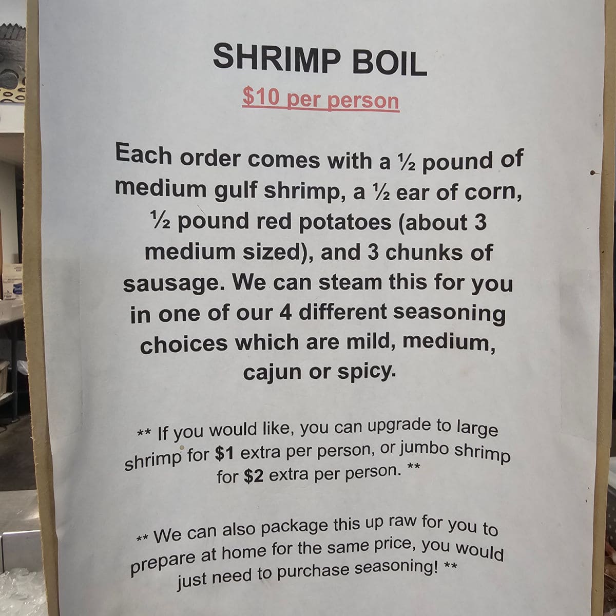 Shrimp Boil $10 a person