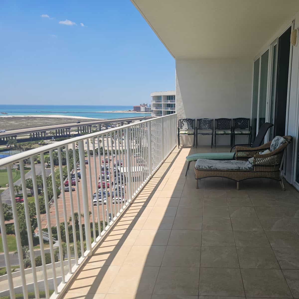 balcony views with Perdido Pass bridge and Gulf waters in the background