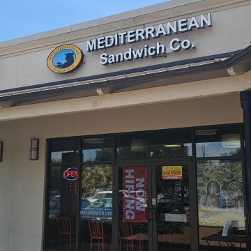 Mediterranean Sandwich Co. sign over the front entrance to the restaurant