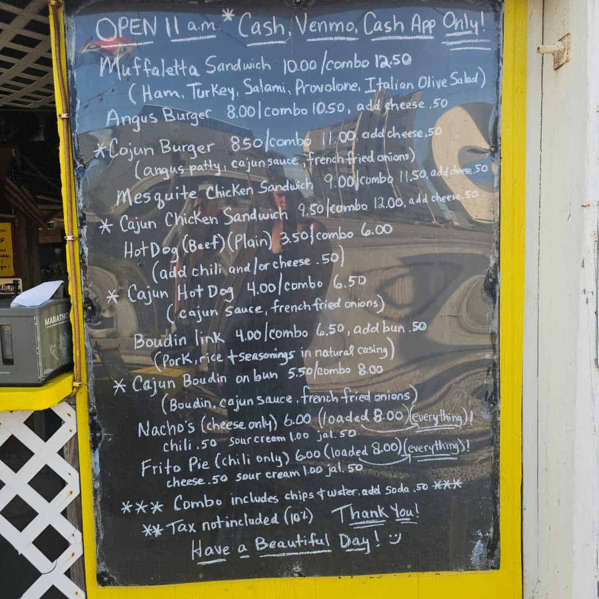 New Orleans Original Snoballs Food Menu with a list of items on a chalkboard