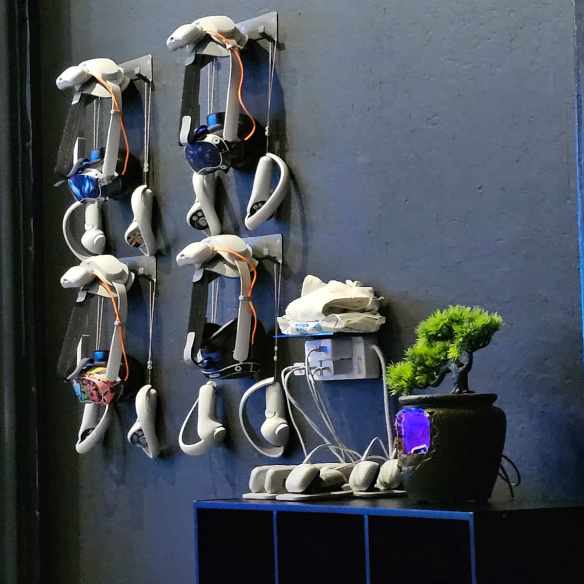 VR game equipment handing on the wall