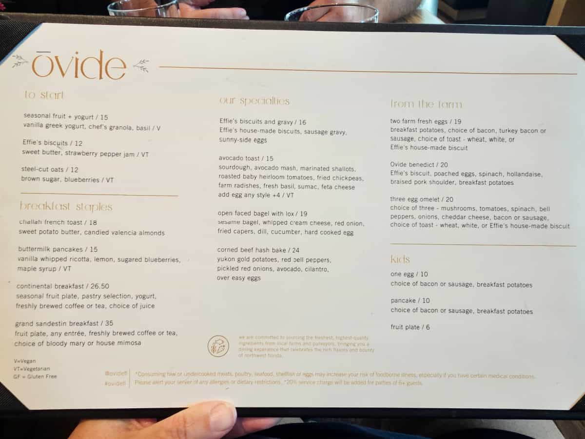 Ovide breakfast menu