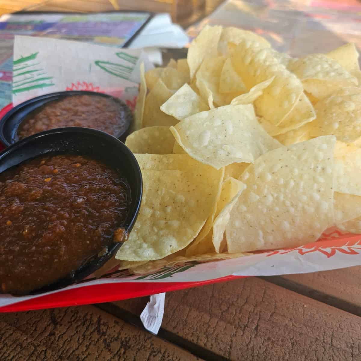 chips and salsa in a paper lined basket