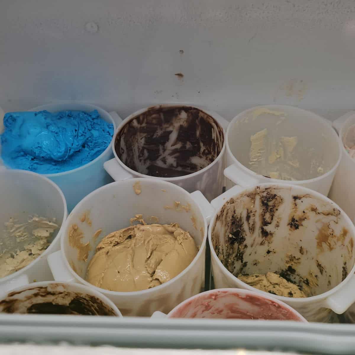 looking down on tubs of ice cream