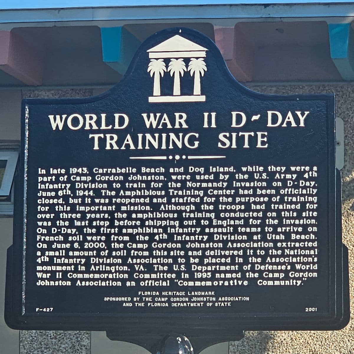 World War II D-Day Training Site sign