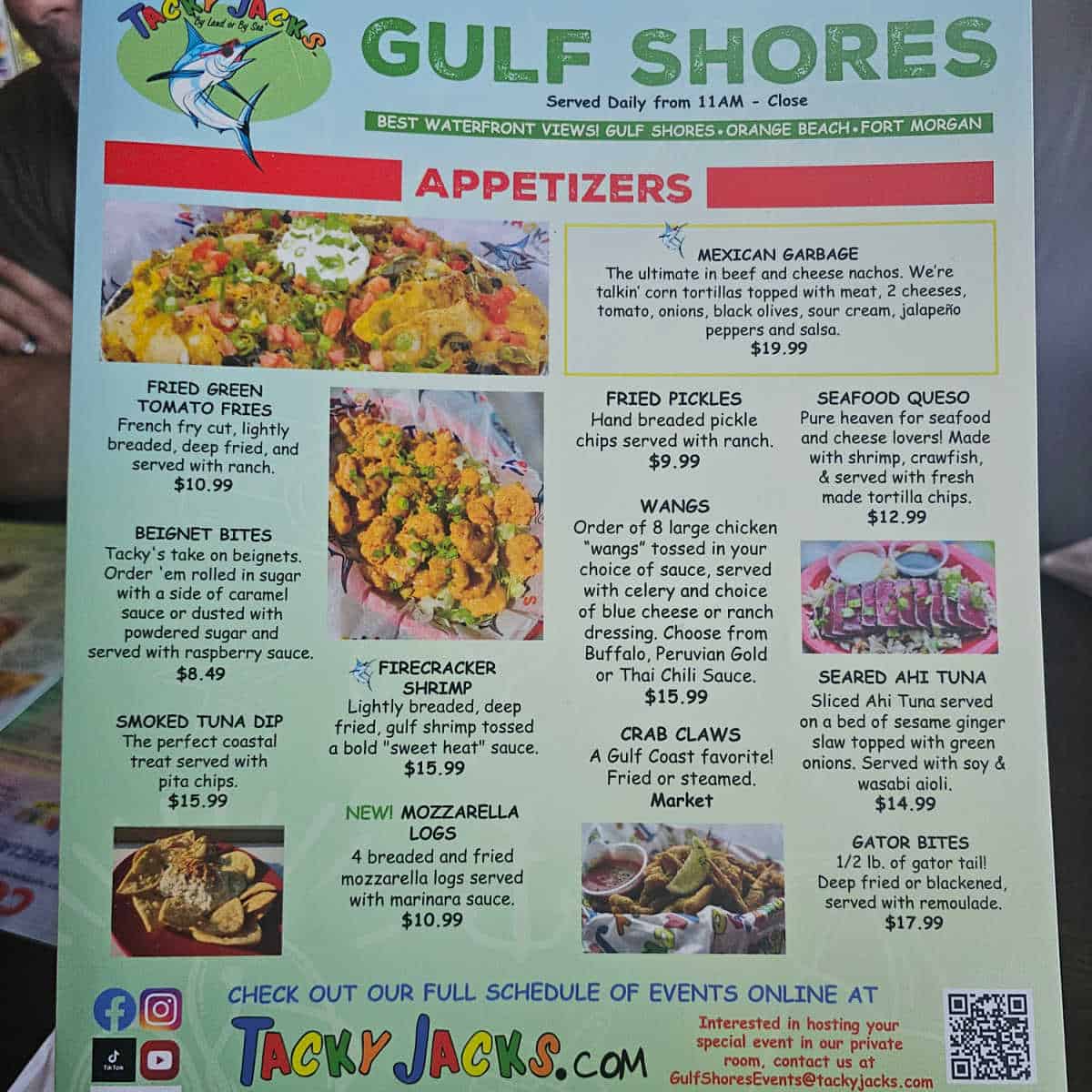 Tacky Jacks Gulf Shores appetizer menu